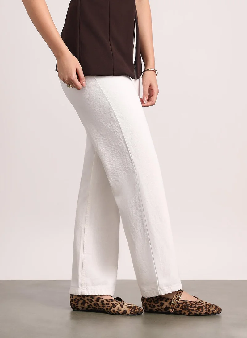 Urbano Fashion Urbano Fashion Women's White High Rise Straight Fit Washed Jeans Non-Stretchable
